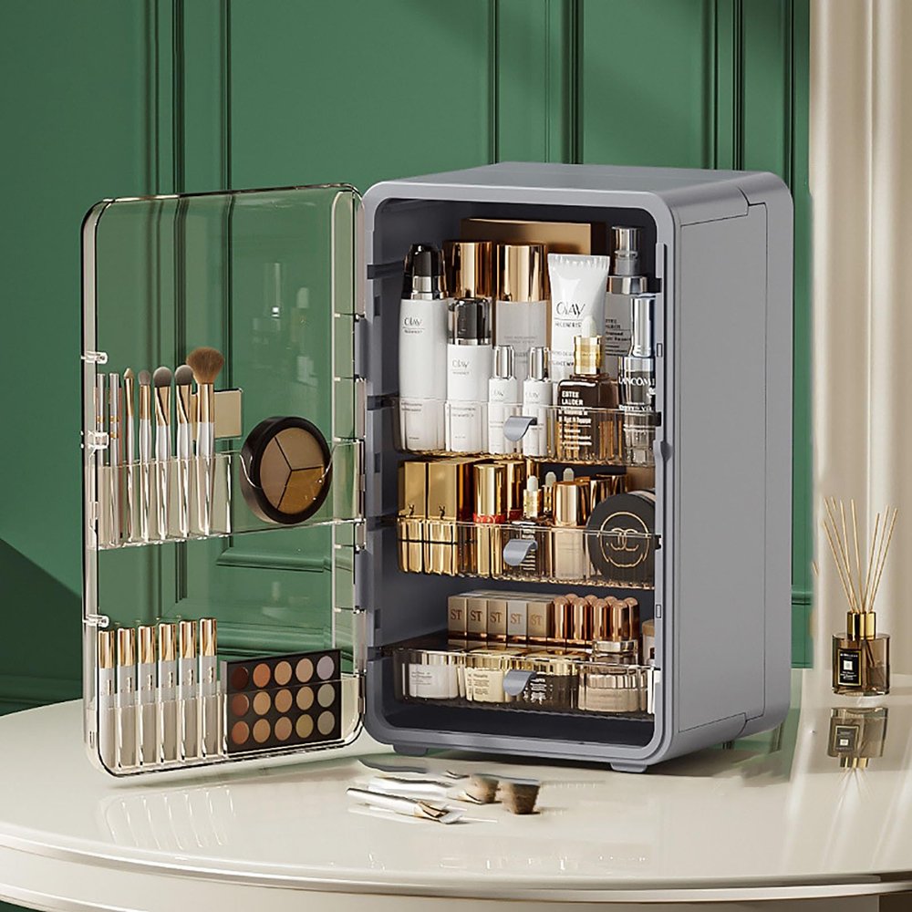 ADFLTFC Makeup Organizer, Dust Water Proof Cosmetics Storage Display Case with Drawers,Cosmetics Storage and Display Case,Countertop Cosmetic Storage Transparent Cover for Bedroom Bathroom(C)