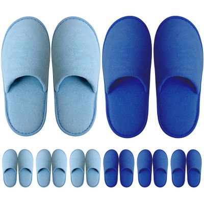 somwherr Blue Mix Disposable Slippers 8pk, Polar Fleece, Non-Slip Sole Set