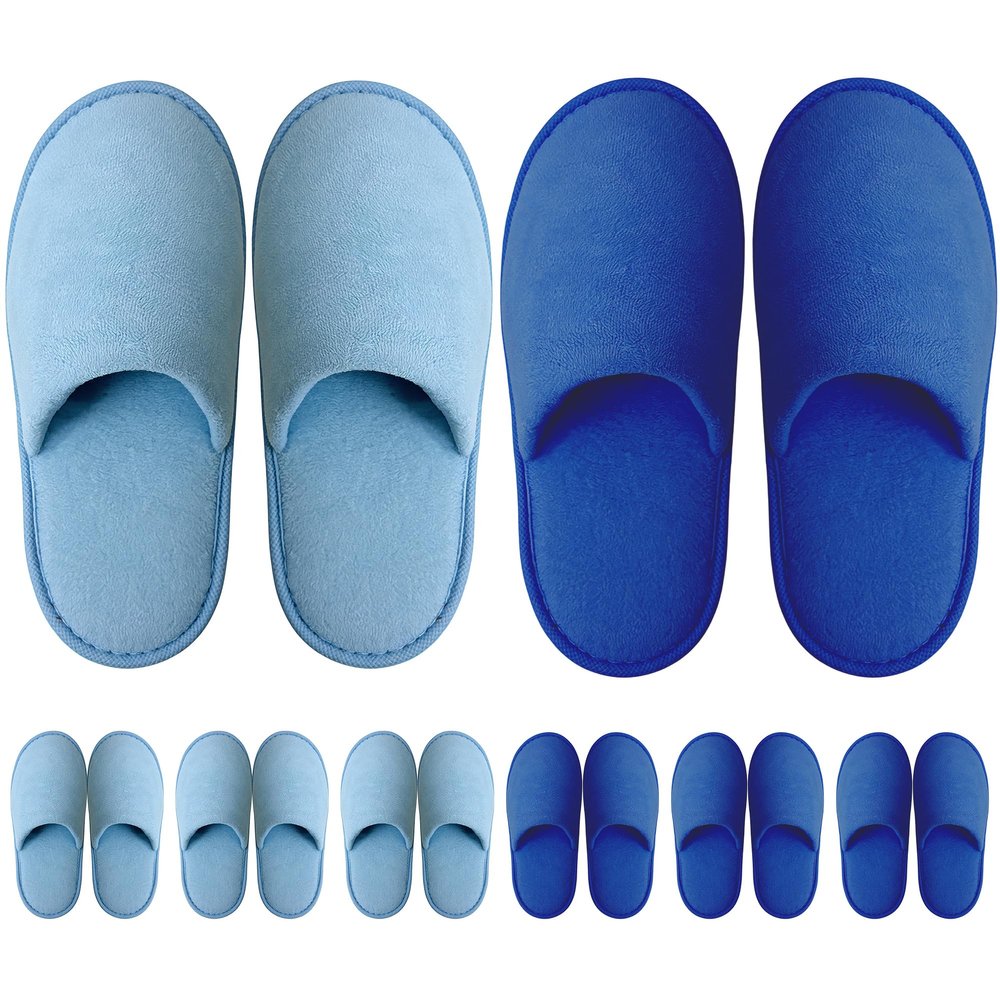 somwherr Blue Mix Disposable Slippers 8pk, Polar Fleece, Non-Slip Sole Set