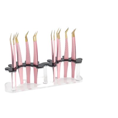 Acrylic Eyelash Tweezers Holder Stand 8 Holes Tweezers Storage Rack Organizer Shelf Eyelash Extension Nail Tattoo Makeup Tools(Single Layer Black)