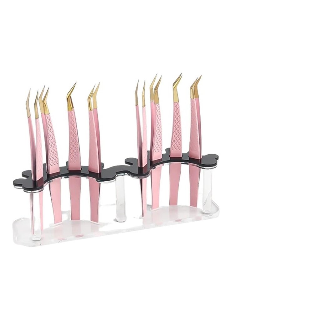 Acrylic Eyelash Tweezers Holder Stand 8 Holes Tweezers Storage Rack Organizer Shelf Eyelash Extension Nail Tattoo Makeup Tools(Single Layer Black)