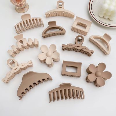 11 Piece Hair Claw Clips Set, Matte Finish Large Medium Small Sizes, Strong Metal Spring, Interlocking Design, Coffee Color