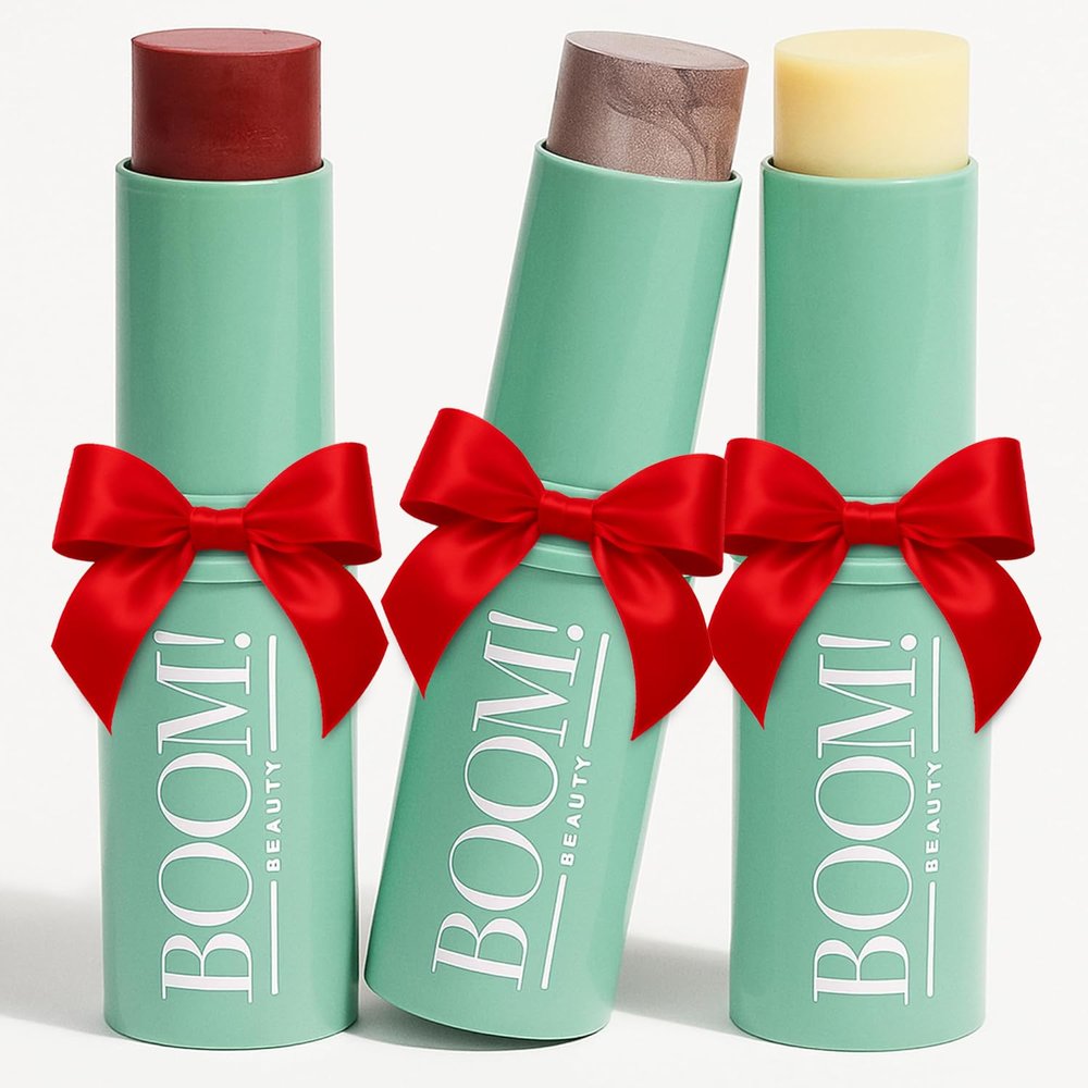 Boomstick Trio Color 3 Pack Cream Blush Makeup, Color Blush Stick, Highlighter Stick & Moisturizer for Cheeks, Eyes & Lips, Blendable Vegan Boom Sticks by Cindy Joseph for Older Women, BOOM Beauty