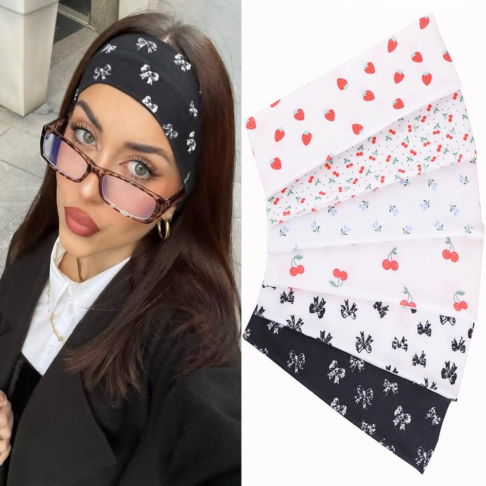 Leeven Headbands for Women 6 PCS Non Slip Soft Elastic Bands Yoga Running Sports Workout Gym Head Wraps Cotton Cloth Headbands