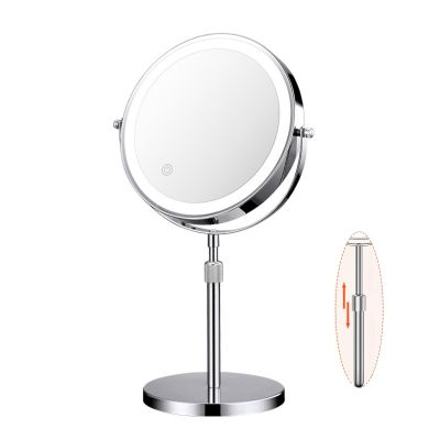 10X Lighted Makeup Mirror, 360 Rotation and Liftable, 3 LED Light Setting, Rechargeable Double Sidede Magnifying Vanity Mirror, Adjustable Brightness Cosmetic Light up Mirror, Silver