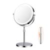 10X Lighted Makeup Mirror, 360 Rotation and Liftable, 3 LED Light Setting, Rechargeable Double Sidede Magnifying Vanity Mirror, Adjustable Brightness Cosmetic Light up Mirror, Silver view 1