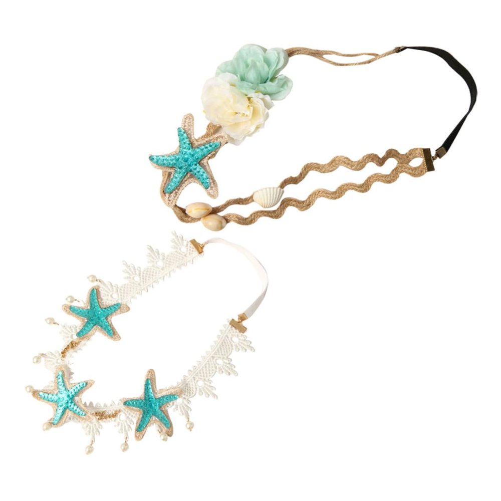 Garneck 2pcs Beach Style Hair Bands for Women and Stretchy Flower and Seashell Design Headbands Comfortable Elastic Headwear for Outdoor Party Wedding Travel and Daily Use