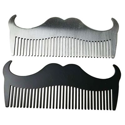 Healifty 2pcs Men Beard Comb Stainless Steel Hair Styling Tool for Goatee Neckline Cheekline Rustproof Barber Accessories Silver Black