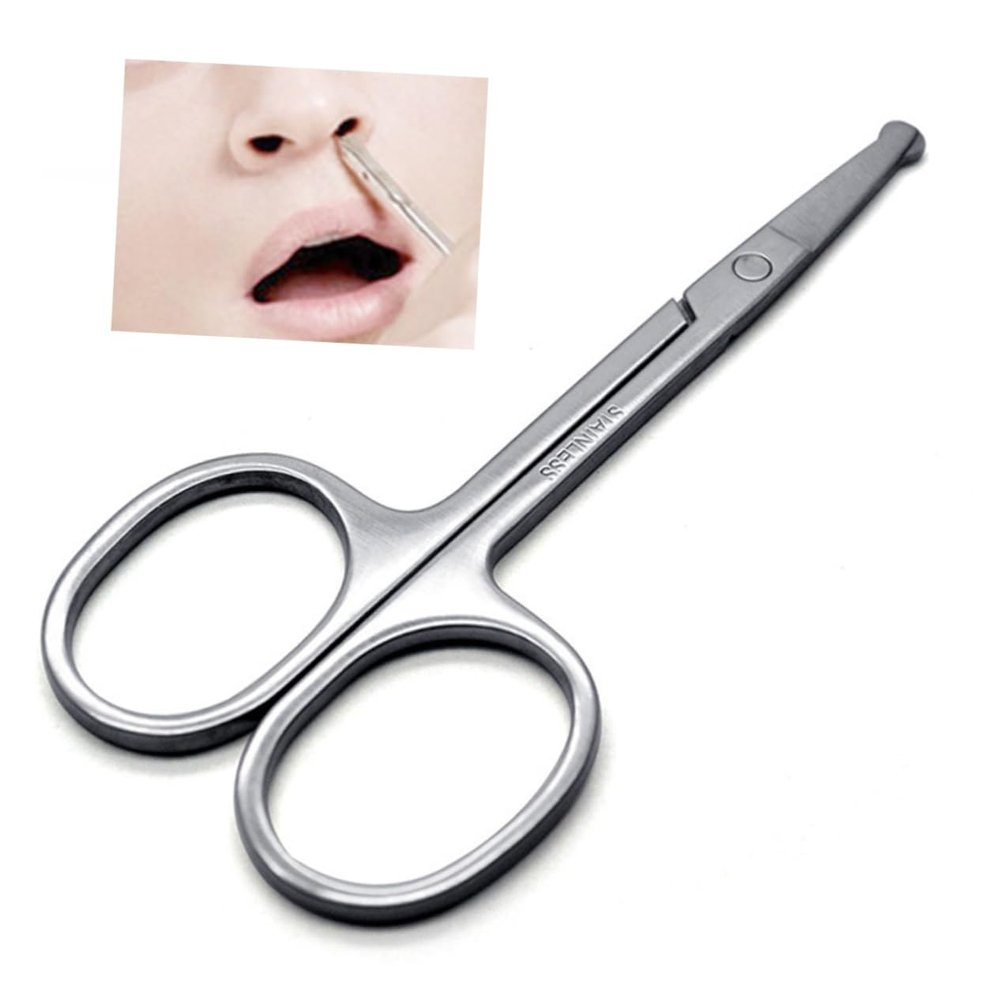 Baluue Stainless Steel Rounded Tip Nose Hair Scissors Safe Eyebrow Trimmer for Men and Women Rust Resistant Precision Grooming Tool for Beard Mustache and Facial Hair Cutting