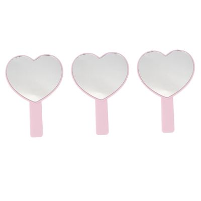 Healifty 3Pcs Pink Heart Shaped Handheld Makeup Mirrors Portable Cosmetic for Women Travel Compact High Definition Surface Design