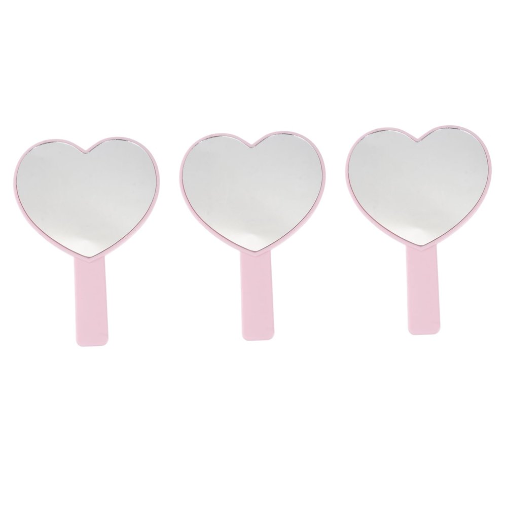 Healifty 3Pcs Pink Heart Shaped Handheld Makeup Mirrors Portable Cosmetic for Women Travel Compact High Definition Surface Design