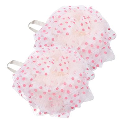 Baluue 2pcs Exfoliating Bath Scrubber Soft Body Loofah for Women and Large Dot Shower Pouf for Deep Cleaning Skin Lightweight Bathing Balls for Home and Travel