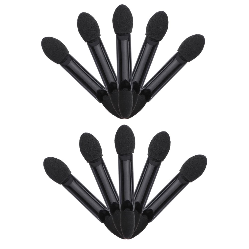 COOLHIYA 10pcs Disposable Dual Sided Eyeshadow Sponge Brushes Black Handle Oval Tips Makeup Tool Kit for Travel Parties Daily Use Easy to Carry and Apply