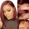10 Inch Reddish Brown Short Bob Wig Human Hair Glueless Wigs Human Hair Pre Plucked 180% Density Reddish Brown 13x4 transparent Lace Front Wigs for Women Straight Lace Front Bob 33# Color view 1