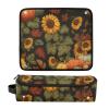 CuwrYet Hair Tools Travel Bag Heat Resistant Mat Holder Curling Iron Organizer Flat Iron Storage Case For Women Portable Pouch Black Sunflowers and Leaves view 3