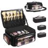 Bagmoly Large Makeup Case Cosmetic Organizer Box Brush Holder, Travel Makeup Train Case with 3 Clear Bags, Professional Makeup Artist Bag Cosmetic Case with Adjustable Dividers and Shoulder Strap view 1