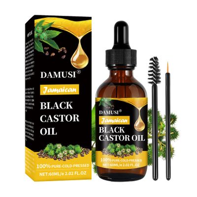 DAMUSI Jamaican Black Castor Oil, Organic Cold Pressed Unrefined Glass Bottle Natural Pure Organic Black Castor Oil for Hair Growth Eyelashes Eyebrows Skin Care Oil 2.02 Fl Oz