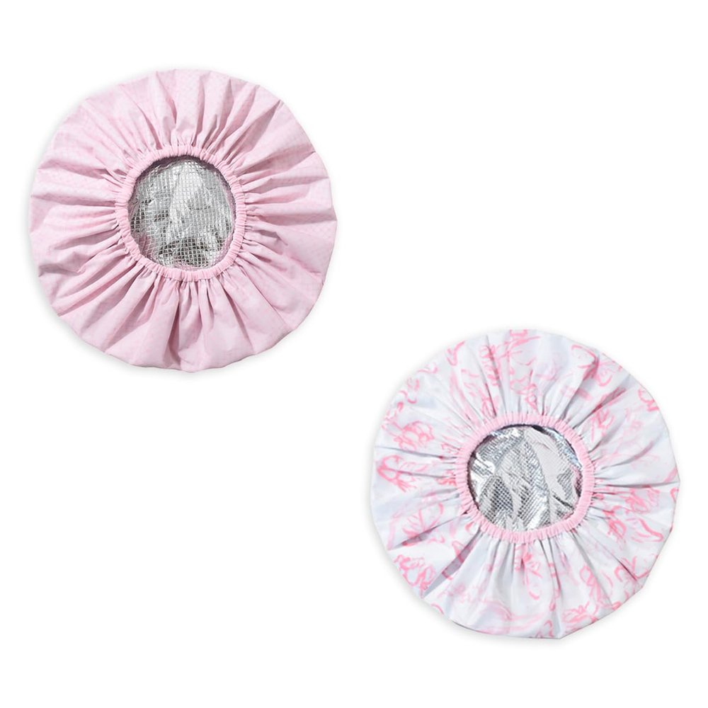 2 Pack Shower Caps for Women - Deep Conditioning Hot Oil Steam Cap for Shower, Spa, Travel & Cooking Reusable Waterproof Double Layer Hair Treatment Caps(Pink Set)