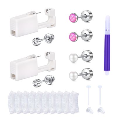 AVYRING Ear Piercing Kit, Ear Piercing Gun with Opal Pearl Earrings Studs, Disposable Ear Piercing Kit, Hypoallergenic Ear Piercing Gun Kit Self at Home, 20g Flat Back Ear Piercing Earrings Pink