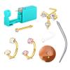 AVYRING Nose Piercing Kit Gold Horseshoe Nose Ring 18g Nose Piercing Gun Surgical Steel Nostril Piercings Kit with Rings & Nose Studs Dangling Nose Piercing Kits Disposable at Home Septum Rings Pink view 1
