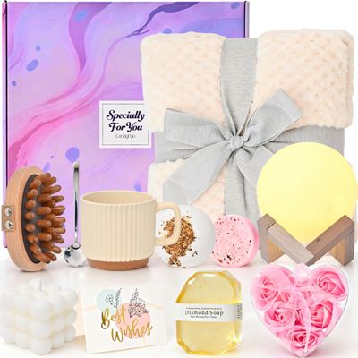 Get Well Gifts for Women,12pcs Self Care Box,Spa Care Package,Grief,Sympathy,Thinking of You Basket for Mom Her Sister Best Friend Wife Girlfriend (Warmth and Massage A)