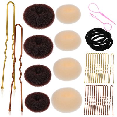 BESTYASH Hair Donut Bun Maker for Women and Donut Rings Pins Hair Ties and Pink Pulling Needle for Secure Elegant Buns and Updos