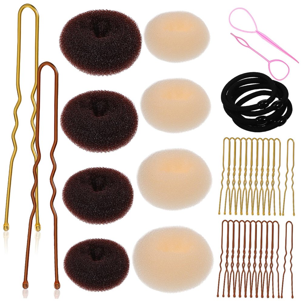 BESTYASH Hair Donut Bun Maker for Women and Donut Rings Pins Hair Ties and Pink Pulling Needle for Secure Elegant Buns and Updos