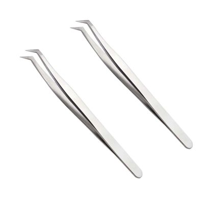 2Pcs Grafting Eyelashes Tweezer Fine Pointed Silver Metal Makeup Tools