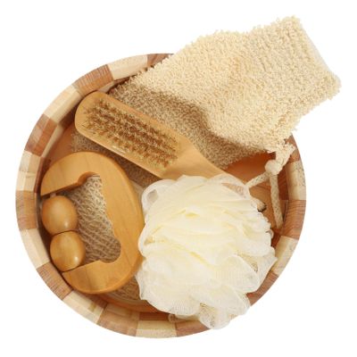 Baluue Bath Ball Tool Kit with Body Scrubber and Exfoliating Gloves Pumice Brush for Foot Care Soft Lightweight Design for Dead Skin Removal and Smooth Skin Family and Friends