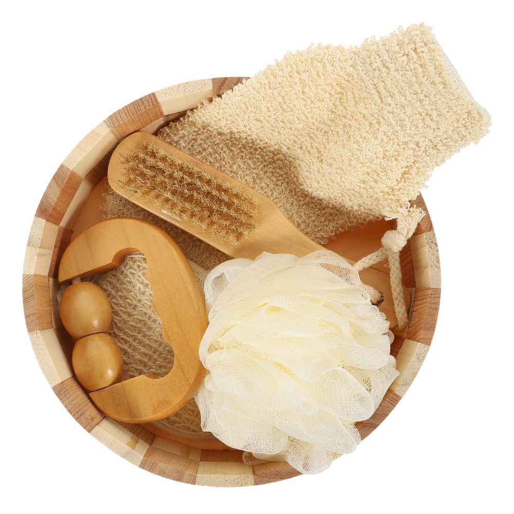 Baluue Bath Ball Tool Kit with Body Scrubber and Exfoliating Gloves Pumice Brush for Foot Care Soft Lightweight Design for Dead Skin Removal and Smooth Skin Family and Friends