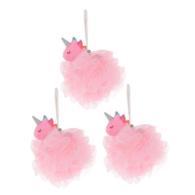 Anneome 3Pcs Cartoon Bath Mesh Shower Loofahs Exfoliating Body Scrubber Balls for Gentle Deep Cleansing and Skin Massage Soft Pink Bubble Sponge for Daily Bathroom Use
