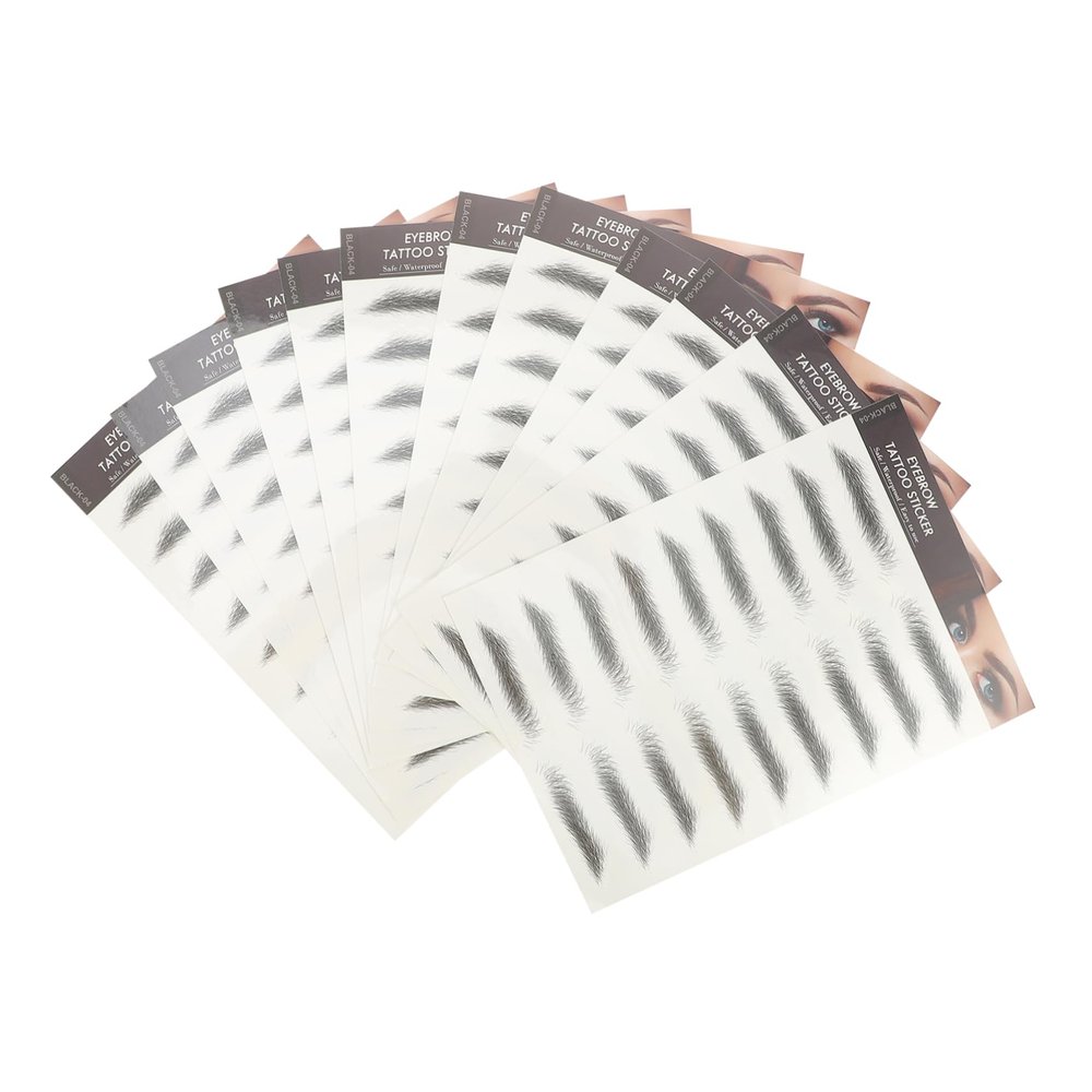 Beavorty 12pcs Eyebrow Transfer Stickers Hair Like Fake Eyebrow Tattoos Natural Look Reusable Black