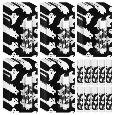 Heigble 24 Pcs Halloween Ghost Lip Balms Bulk, Party Favors, Black