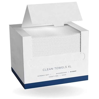 Clean Towels XL Ultra Soft Disposable Face Towels, White, USDA Bio-Based, 9.8x11.8 Inch, Vegan, Clinically Tested, 50 Count