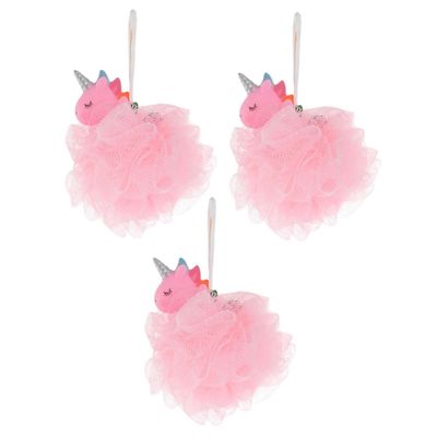 Baluue 3Pcs Cartoon Bath Mesh Shower Balls Portable Exfoliating Loofah for Gentle Skin Cleansing and Rich Quick Dry Pink Unicorn Design for Bathing