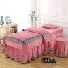 Massage Table Sheets Pink,80x190cm/31.4x74.8in,4 Pieces Set Lace with Holes,Solid Color Beauty Bed Cover Elastic Pillowcase Reusable Stool Cover Quilt view 1