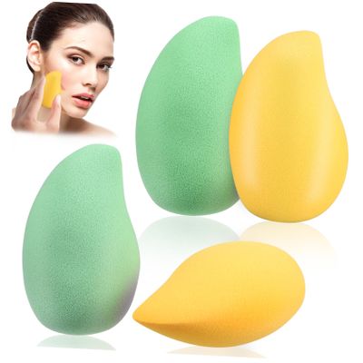 Beatifufu 4pcs Mango Shaped Makeup Sponges Portable Cosmetic Tools for Women Foundation and Powder Application Design for Blending Concealer Bronzer and Highlighter