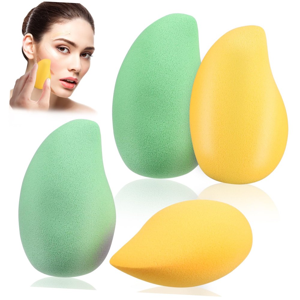 Beatifufu 4pcs Mango Shaped Makeup Sponges Portable Cosmetic Tools for Women Foundation and Powder Application Design for Blending Concealer Bronzer and Highlighter