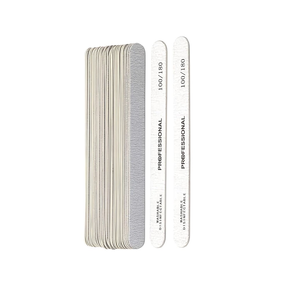 20pcs Nail File Kit Professional Washable & Disinfectable Nail Buffer Grit 100/180/240 Sanding Tools for Acrylic Gel Nails Manicure Pedicure, Reusable Emery Board Set (Gray, 20, Count, 100/180 Grit)