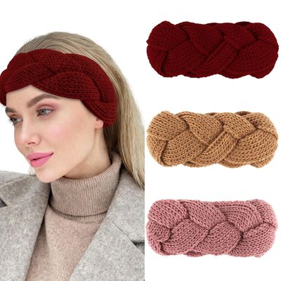 Ondder Winter Headbands for Women Braided Knit Soft Wide Crochet Headband for Women Girls Winter Ear WarmersRed,PinkYellow