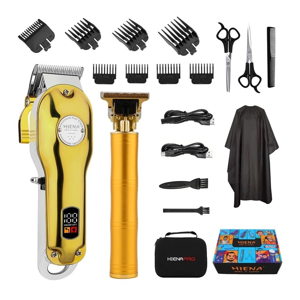 2pcs Men's Premium Wireless Hair Clipper - Precision Shaving and Trimming Machine with USB Charging,Perfect Choice for The Home(Two Gold Set AA)