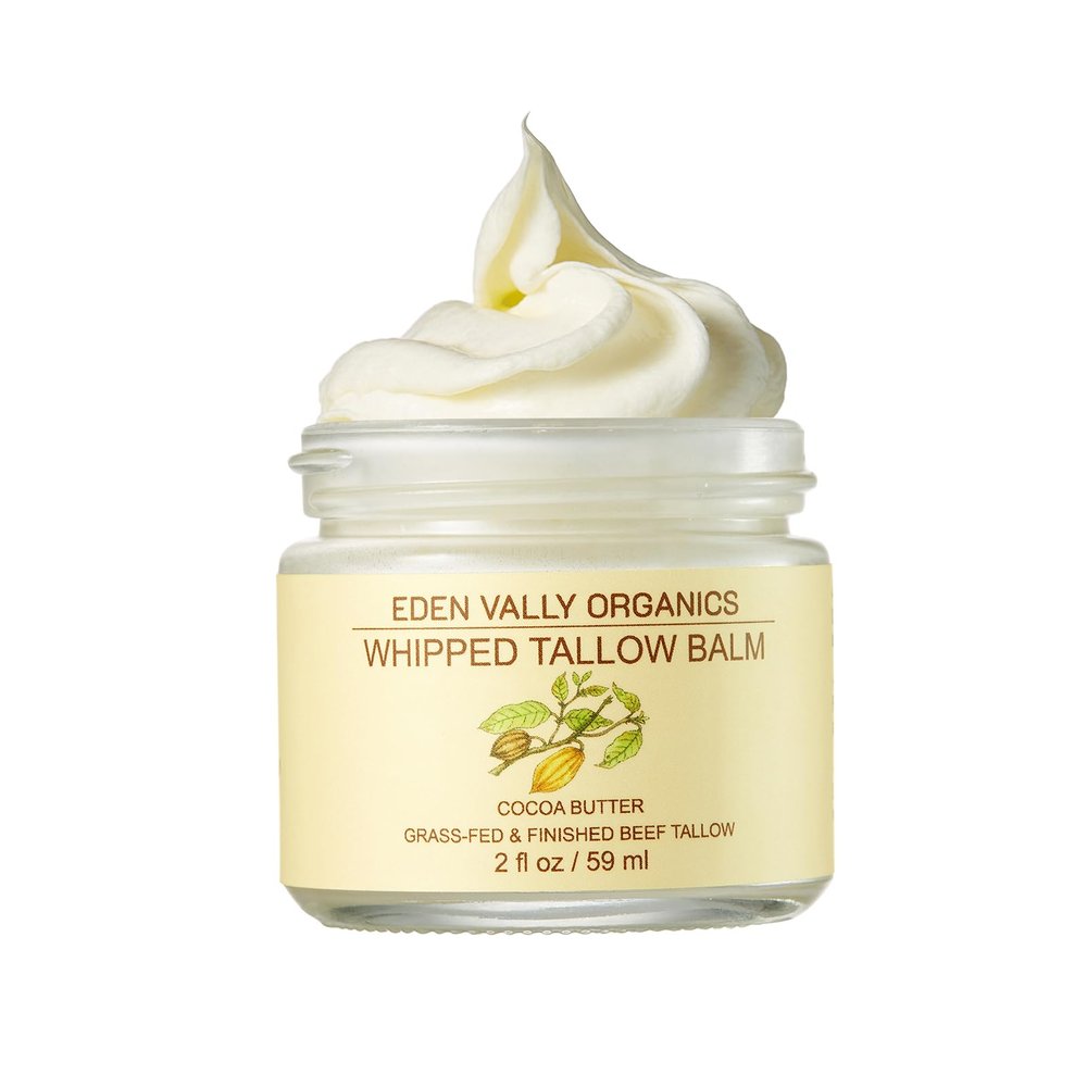 100% Grass-Fed Beef Tallow Whipped Moisturizer  Organic Cocoa Butter & Olive Oil Body Butter  Natural Cocoa Scented Skincare with Vitamins A, D, E, K  Face, Body, Baby, Eczema Relief, 2 fl oz