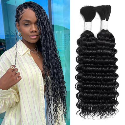 Human Braiding Hair for Boho Braids 100g 24 Inch Deep Wave Bulk Human Hair 100% Unprocessed 12A Brazilian Virgin Boho Hair for Braiding Knotless 2 Bundles/Pack Natural Color
