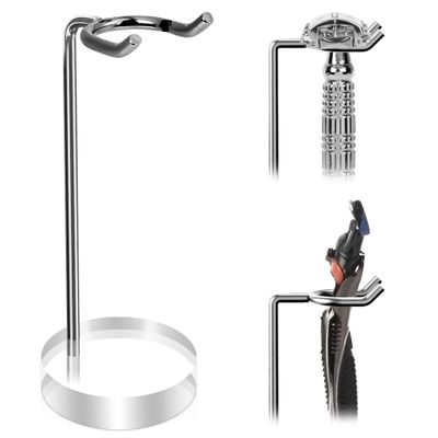 Linkidea Stainless Steel Razor Stand, Shaving Holder Weighted Acrylic Base, Compatible with Gillette ProGlide Power, Merkur 23C, Schick Hydro Sensitive (Silver)
