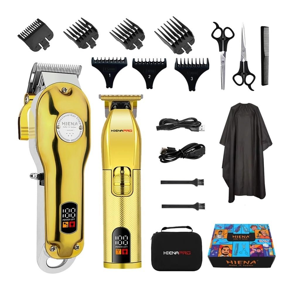 2pcs Men's Premium Wireless Hair Clipper - Precision Shaving and Trimming Machine with USB Charging,Perfect Choice for The Home(Two Gold Set)