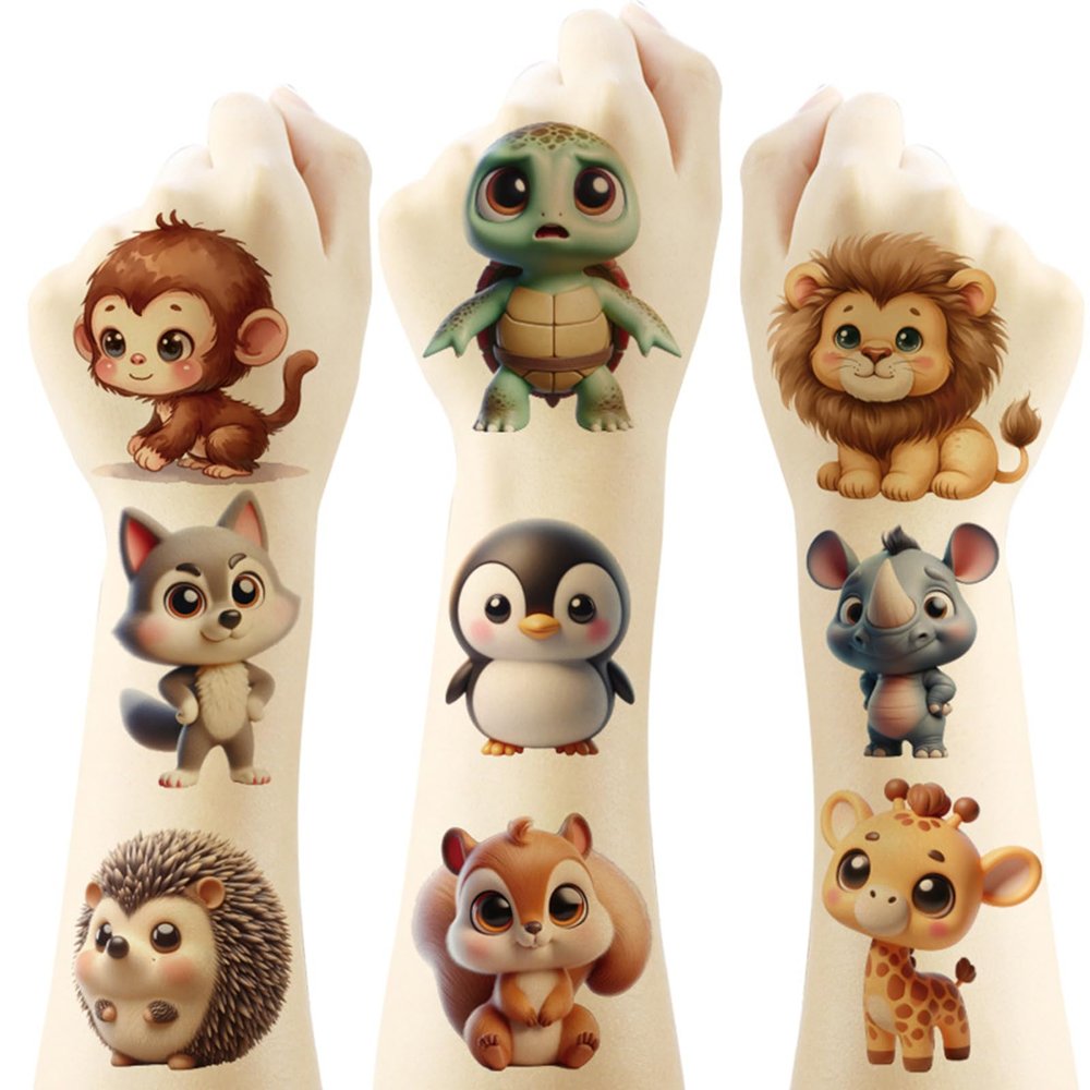 20pcs Funny Animal Temporary Tattoos for Kids, Cool Birthday Party Favors, Cute Decoration Sticker Gifts for Girl Boys Home Activity Class Prizes Carnival Christmas Rewards (Big Eyed Animals)