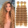 Deep Wave Bundles Human Hair 3 Bundles 16 18 20 Inch Honey Bloned Bundles Color 27 Brazilian Unprocessed Virgin Human Hair Soft Quick Weave Hair for Black Women #27 view 1