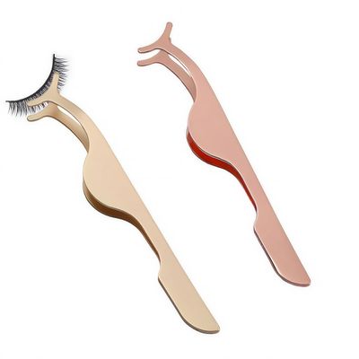 2PCS False Eyelashes Applicator Tool Lash Tweezers for Eyelash Clasters Stainless Steel Remover Clip Curved Lash Extension Tweezers Gold&Rose Gold