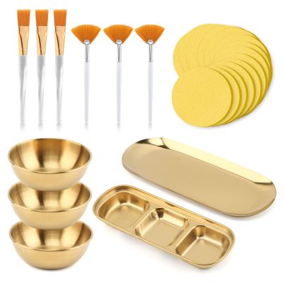 23 Pcs Esthetician Supplies for Facials Set, Gold Mixing Bowls Small Serving Tray Face Mask Applicator Brushes Tools, Facial Sponge Compressed for Mask DIY