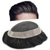 FACE MIRACLE French Lace Toupee for Men Thin Skin Around Mens Human Hair Replacement System Bleached Knots Mens Toupee Hairpieces 6X9#1B65#1B Off Black+65% Grey view 1